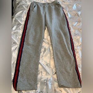 Gray women’s Bottoms with Red and Blue Stripes